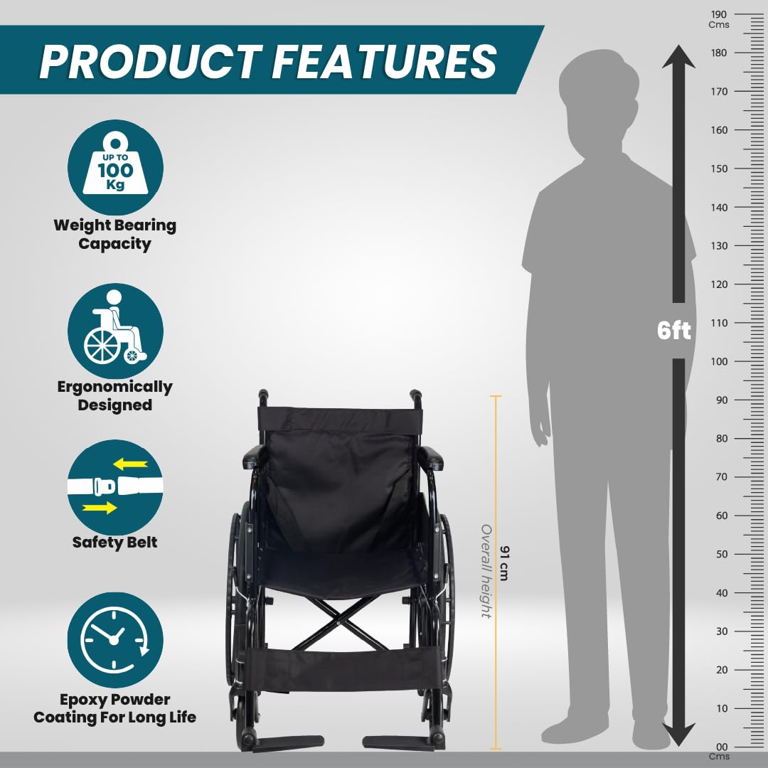 AT001 Manual Wheelchair | Self Propelled Steel Wheelchair thumbnail 4
